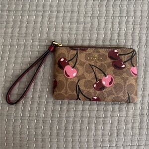 Corner Zip Wristlet in Signature Canvas with Cherry Print